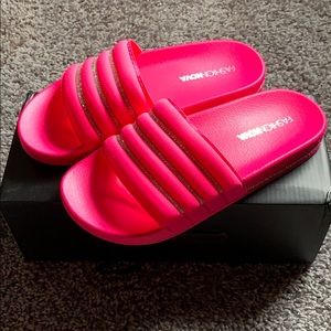 Neon pink rhinestone slides